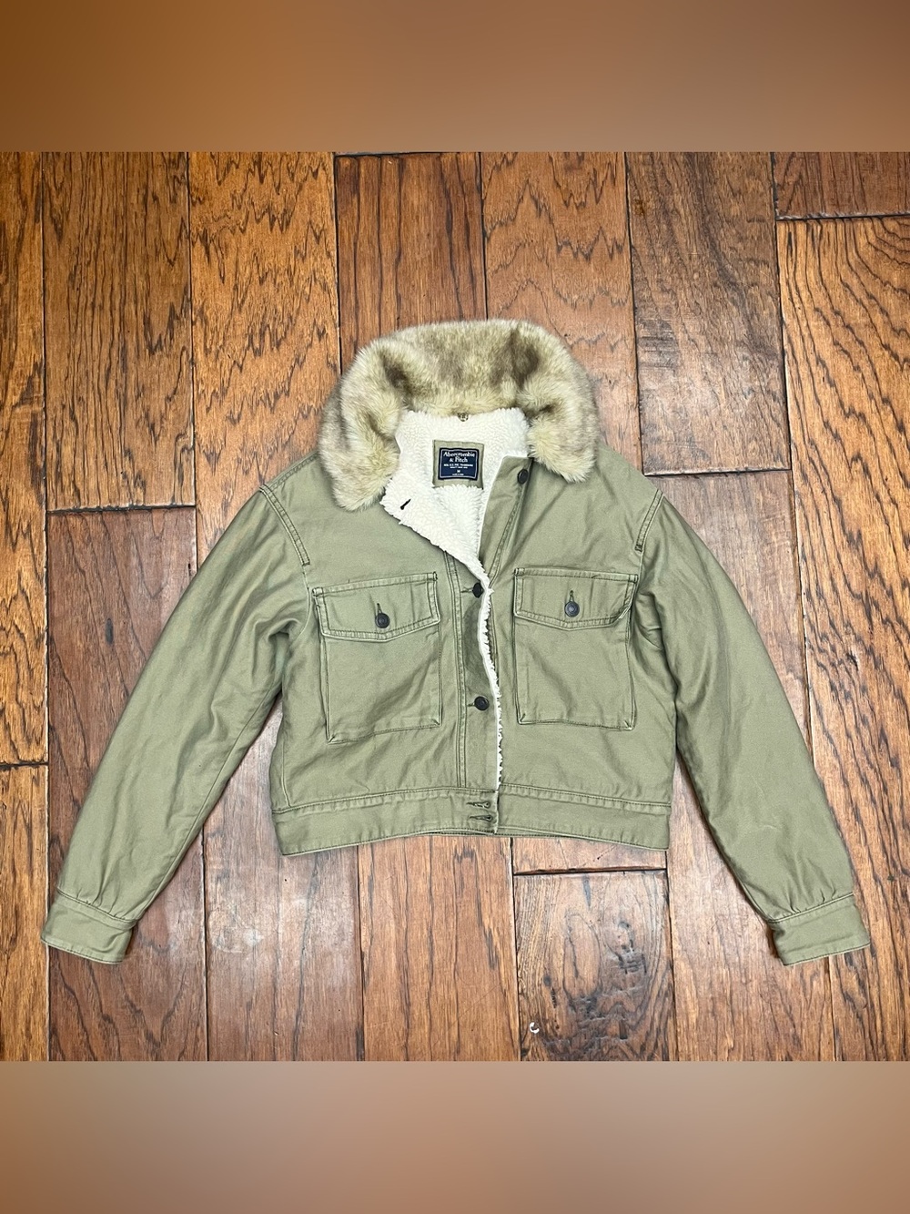 Abercrombie & Fitch Y2K‎ Sherpa lined cropped twill military utility work jacket - Picture 3 of 16